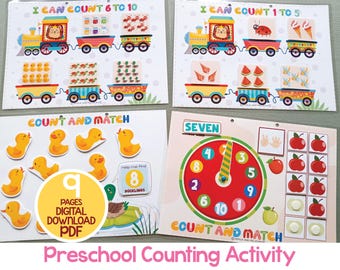 Pratique de l'activité de comptage, activité de mathématiques précoce à imprimer pour tout-petit, maths préscolaire à la maison, activité Montessori page de livre occupée pour tout-petits