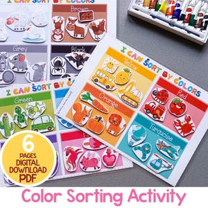 Color Matching Sorting Activity For Kids, Printable Toddler Color Matching Game, Preschool Montessori Material, Homeschool Color Busy Book