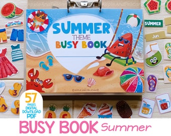 Summer Busy Book Printable, Kids Summer Activity Book, Toddler Preschool Learning Binder, Kids Quiet Book, Summer Montessori Busy Binder