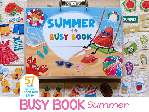 Summer Busy Book Printable, Kids Summer Activity Book, Toddler Preschool Learning Binder, Kids Quiet Book, Summer Montessori Busy Binder
