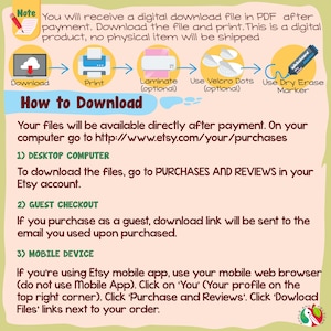 May include: A green and white illustrated guide with the text "How to Download" explaining how to download digital files purchased on Etsy. The guide includes instructions for desktop computers, guest checkout, and mobile devices.