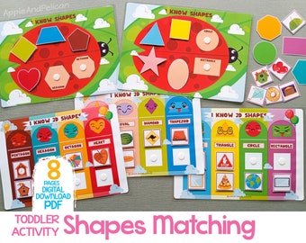 2D Shapes Matching Activity Preschool Printable, Geometric Shapes Sorting Game, Toddler Learning Activities