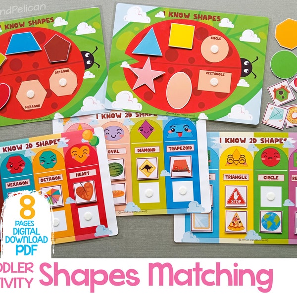 2D Shapes Matching Activity For Toddler, Geometric Shapes Pictures Sorting Game, Printable Toddler Learning Activities, Preschool Busy Book