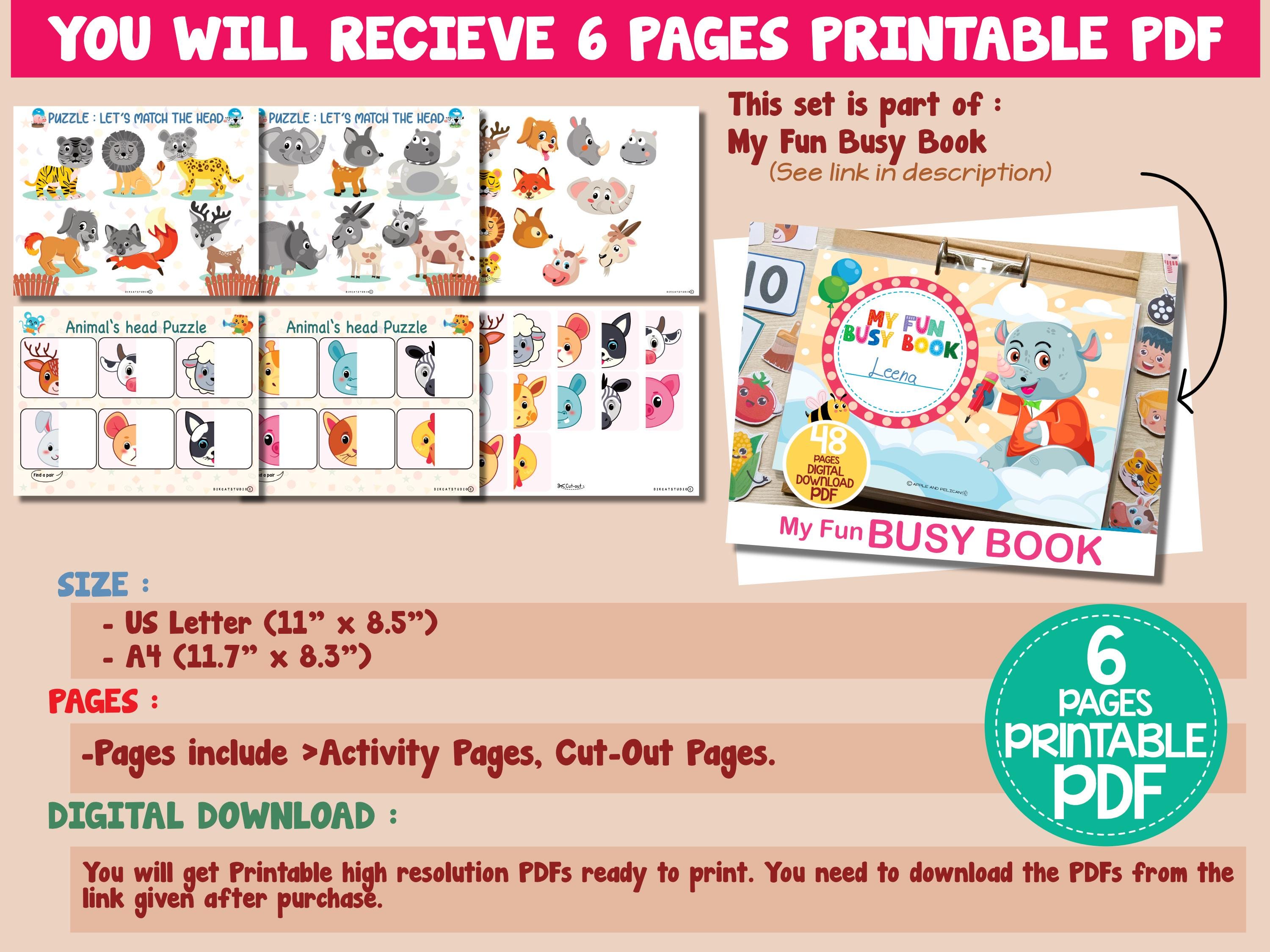 Animal Head Matching Puzzle Activity for Toddler, Printable Learning ...