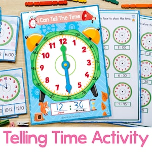 Learn To Tell Time Printable Educational Clock, Kids Printable Clock, Homeschool Activity, Preschool Kindergarten Learning Activity