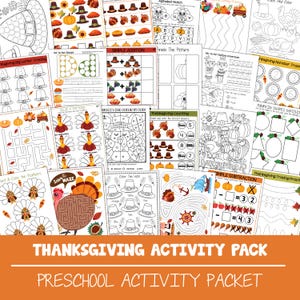 Thanksgiving Kid Activity Preschool Packet, Printable Worksheet, Toddler Preschool Kindergarten Homeschool Fall Activity