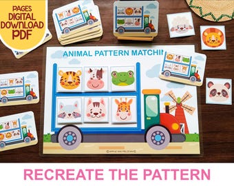 Puzzle à motifs animaliers, jeu d'activités d'association à imprimer, classeur d'apprentissage pour tout-petits, matériel préscolaire Montessori