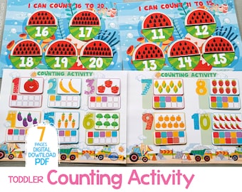 Toddler Counting Activity Worksheet Printable, Learn To Count, Homeschool Preschool Math Matching Activity