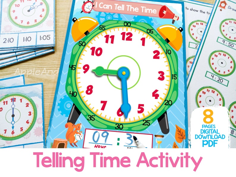 Learn to Tell Time Printable Kids Educational Clock, Preschool ...