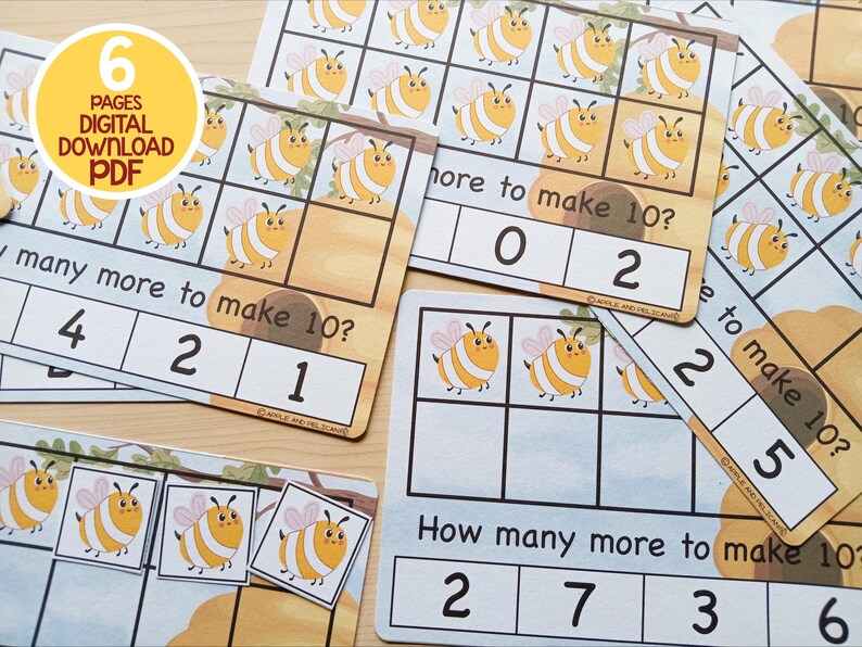 Ten Frame Counting Activity Printable, Math Preschool, Spring Bee Count ...