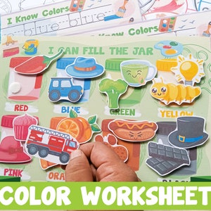 Actividad de clasificación de colores, hoja de trabajo de emparejamiento, aprendizaje de colores, carpeta de aprendizaje preescolar para el plan de estudios de educación en el hogar, libro de actividades Montessori imprimible