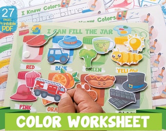 Color Sorting Matching Activity Worksheets, Colors Learning, Homeschool Curriculum Preschool Learning Binder, Printable Montessori Busy Book