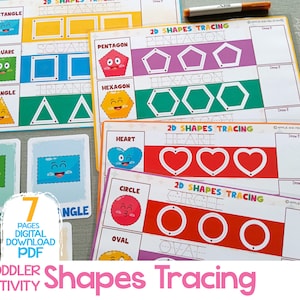 Activité de traçage de formes, feuille de calcul de traçage de formes 2D, activité d'apprentissage à la maison à imprimer pour l'école à la maison, ressource éducative en mathématiques pour la maternelle préscolaire