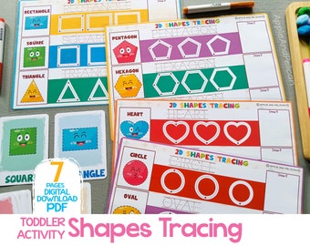 Shape Tracing Activity 2D Shapes Trace Worksheet, Printable Homeschool Learning Activity, Preschool Kindergarten Math Educational Resource