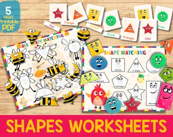 Printable Shapes Matching Activity, Toddler Shapes Flash card, Preschool Shapes Learning Montessori Busy Book Page, Toddler Early Learning