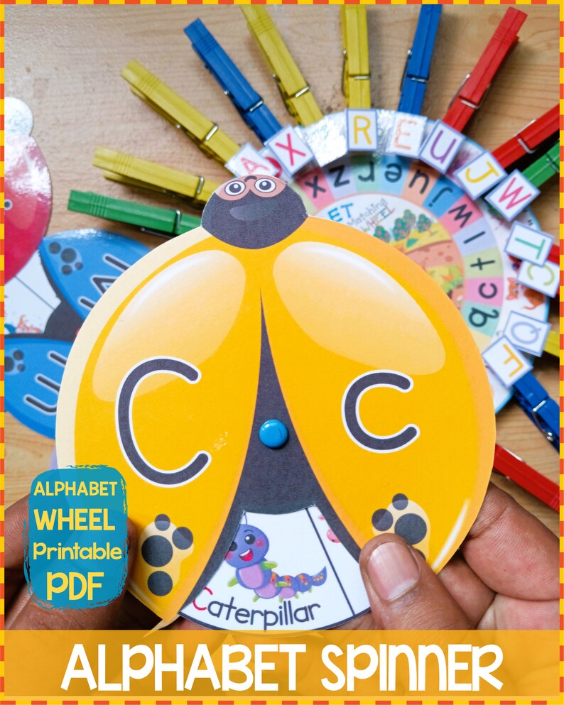 Alphabet Spinner Wheel Matching Game Printable Alphabet Etsy
