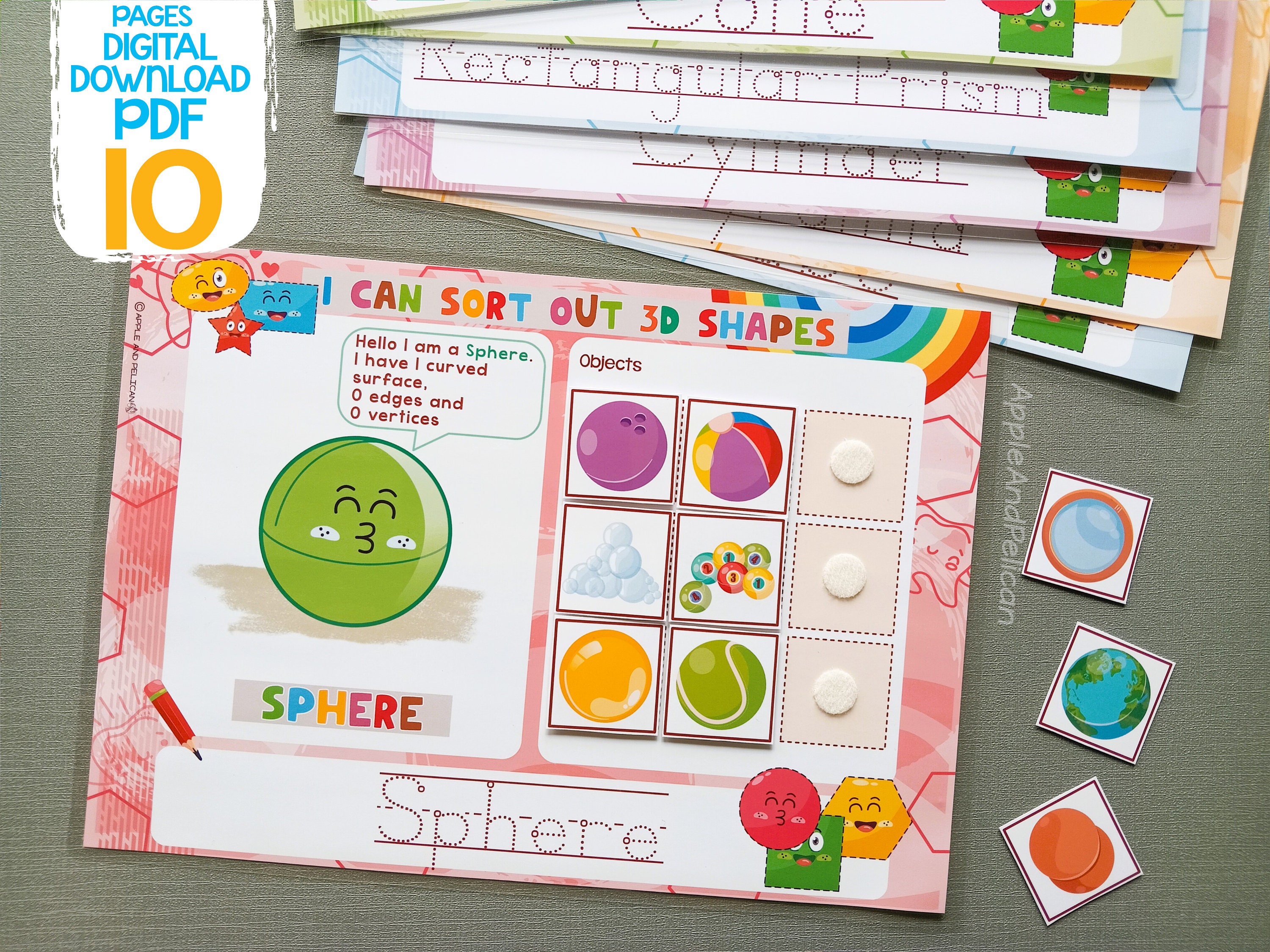 3D Shapes Sorting Activities Printable, Matching Game, Toddler Busy ...