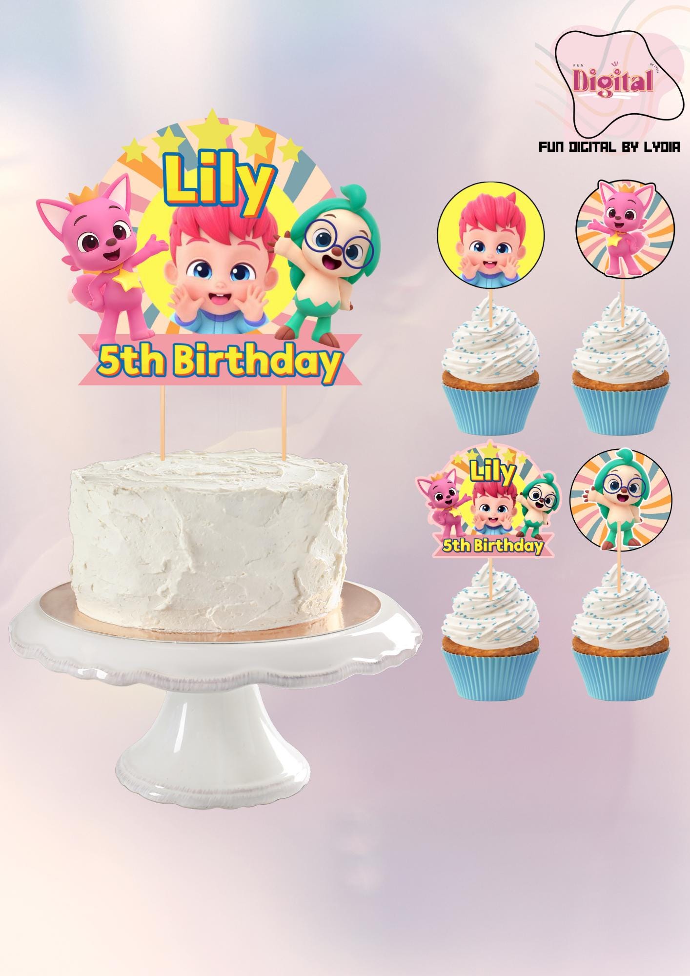 Personalized Bebefinn Hogi and Pinkfong Cake Topper | Custom Digital ...