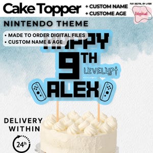 Adorno para tarta de Nintendo / Nombre, edad y color personalizados / Descarga digital imprimible / Archivos PNG y PDF