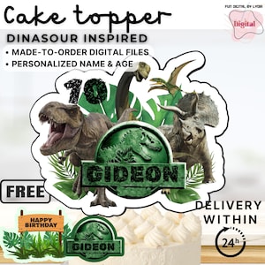 Dino Party Cake Topper • Editable Name & Age • T-Rex Jurassic Birthday • Instant Digital Download