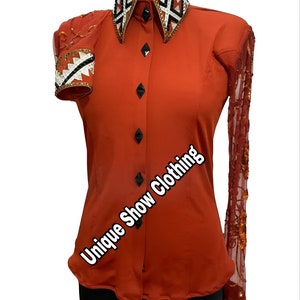 Orange Western Show Shirt with precious glass applique