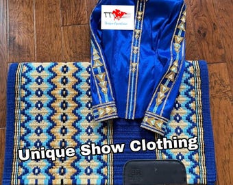 Royal Blue And Golden showshirt en set showset western showshirt de hele dag koningsblauwe en gouden showshirt en showpadset
