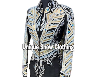 Gold and white with black base Western Show Jacket Golden Colour,Coat For Women, Western wear,Blazer for women, Women's classic suits