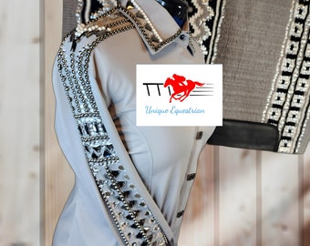 Grijs en glimmend kleuren showshirt en bijpassende padset western showshirt en showpadset, combo
