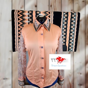 Peach colour Sheer Sleeves Show Shirt And Matching Pad Set Western Show Shirt And Showpad Set Combo western show shirt western show wear