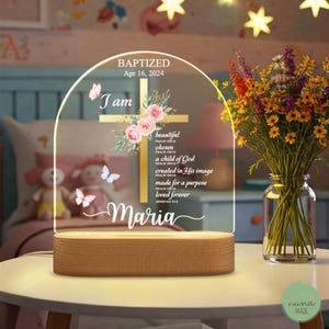 Personalized Baptism LED Night Light: Engraved Acrylic Christening Gift