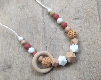 Granite white terracotta silicone wood breastfeeding necklace