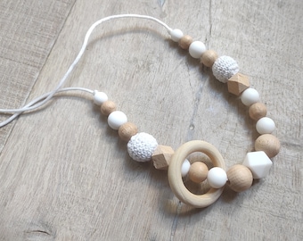 White silicone wood breastfeeding necklace