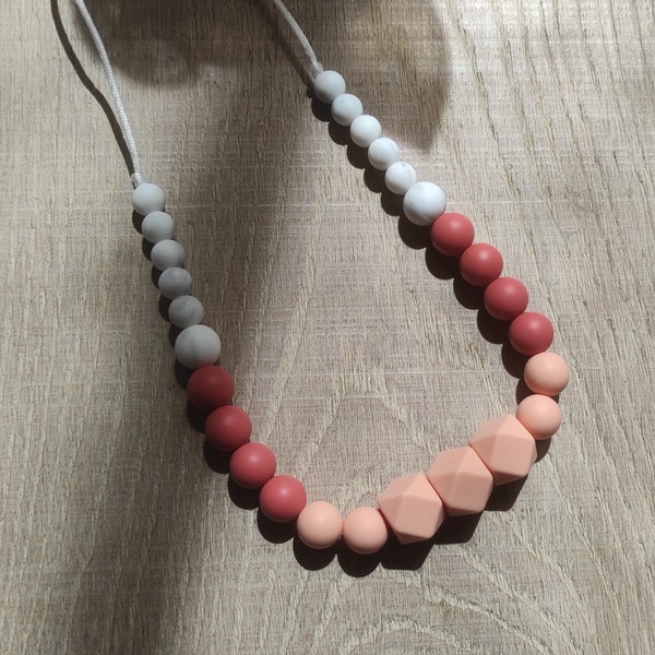 Collier allaitement 100% silicone nude terracotta blanc marbré