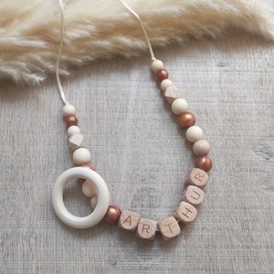 Nursing necklace personalized first name beige copper