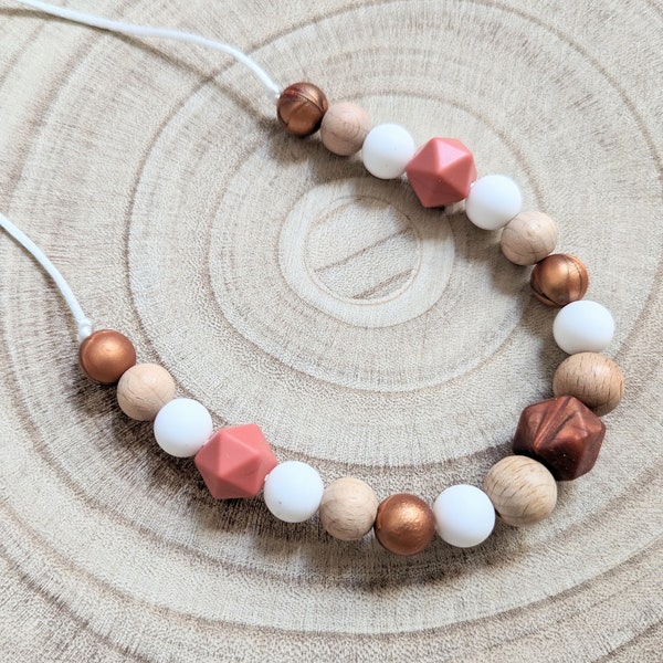 Collier allaitement bois silicone terracotta cuivre blanc