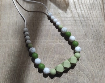 Collier allaitement 100% silicone vert blanc marbré