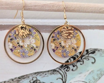 Women's golden yellow lila flower earrings