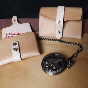 Handmade Leather Minimalist Wallet, Snapped Option: Vegetable Tanned Riveted Belt Pouch