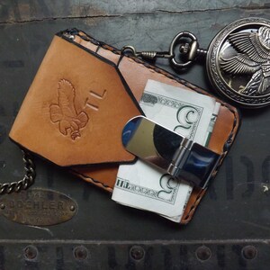 Cartera con clip para billetes de piel con ranura para identificación. Opción personalizada. Cartera Herman Oak de curtido vegetal. Cartera de cuero 100% hecha a mano, fabricada en EE. UU.