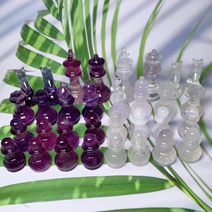 Gemstone Chess Set- Fluorite Chess- Fuchsite Chess- Chess Set Handmade- Chess Set Pieces- Christmas Decor，Crystal Collection and Gifting