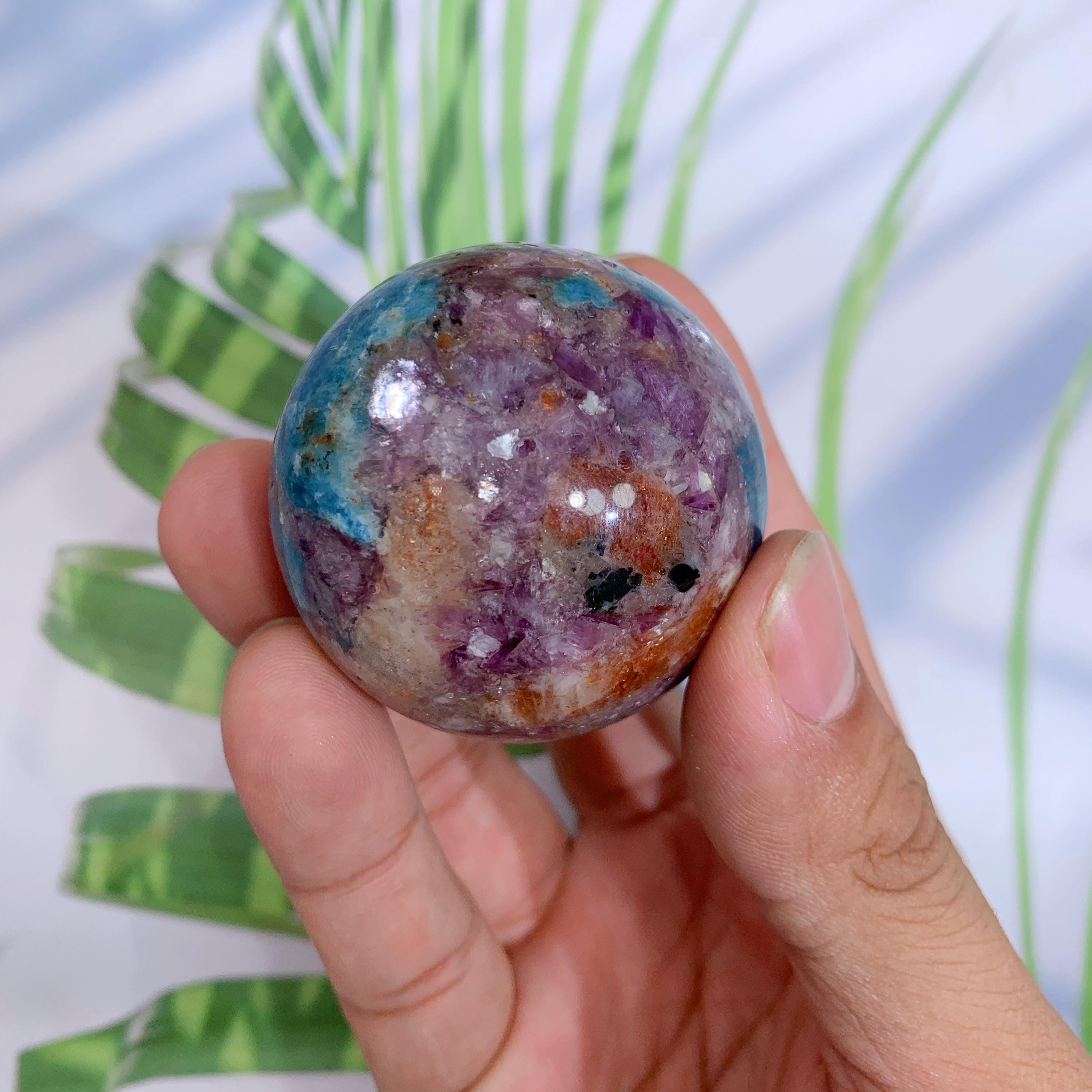 1個 4.6 cm レピドライト ブルーアパタイト サンストーン スフィア