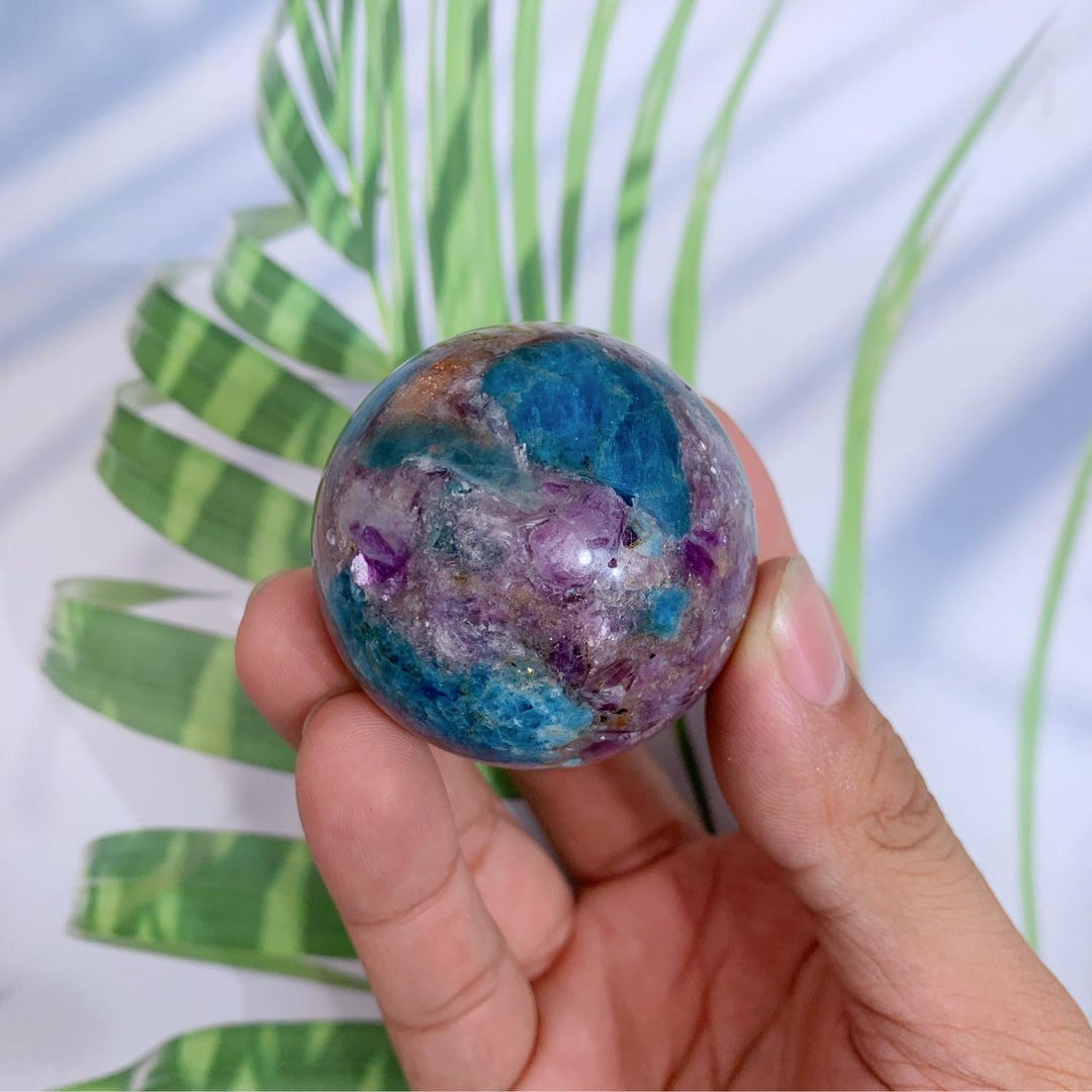 1個 4.6 cm レピドライト ブルーアパタイト サンストーン スフィア