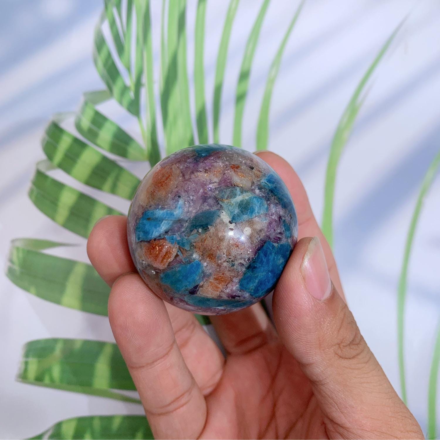 1個 4.6 cm レピドライト ブルーアパタイト サンストーン スフィア