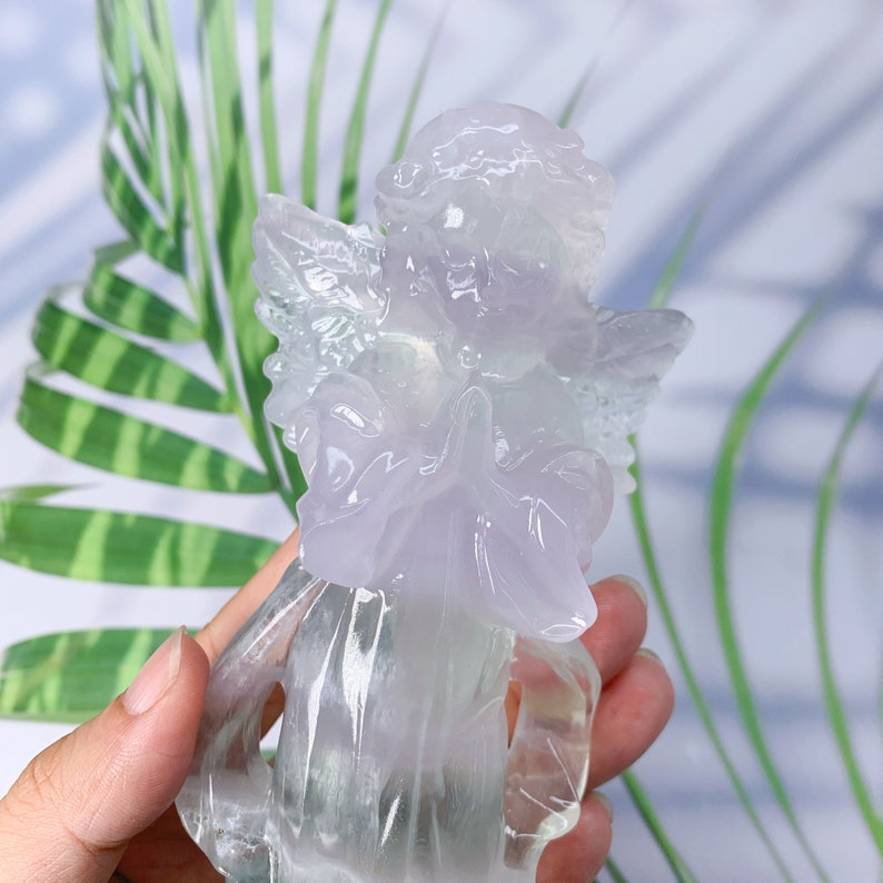 15 Cmnatural Hand Carved Makaron Fluorite Angel Goddesscrystal Angel