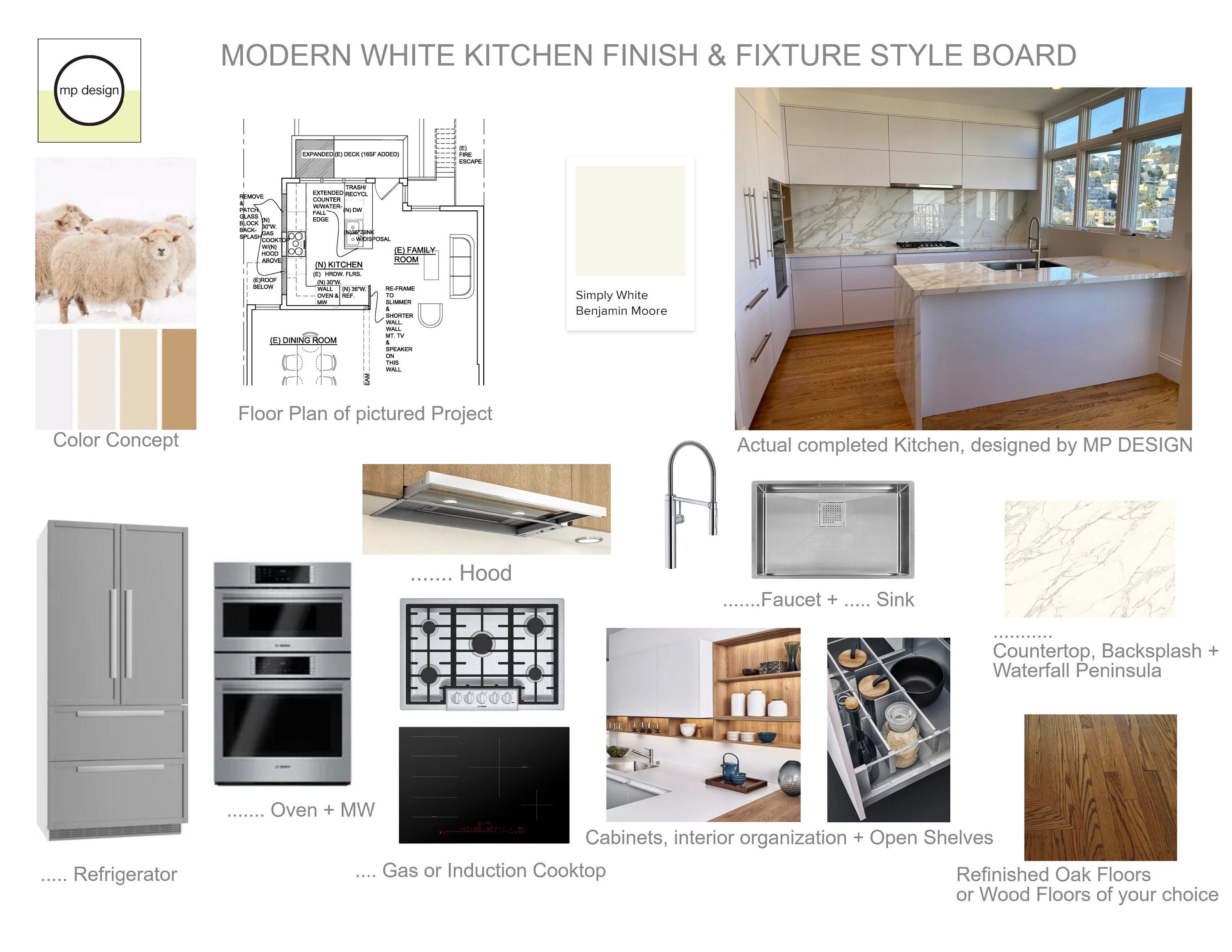 Modern White Kitchen Finish & Fixture Style Board W/product List and