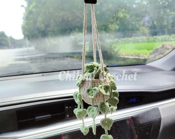 Car Mirror Hanging Accessories, Minimalist Car Crochet Plants, Houseplant Decor, Crochet Monstera Plants, Car Charms, Crochet Hanging Plant