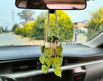 Crochet Monstera Plant, Plant Lover Decor, Monstera Decor , Car Accessories For Women,Car Plant, Houseplant Decor, Crochet Hanging Plants