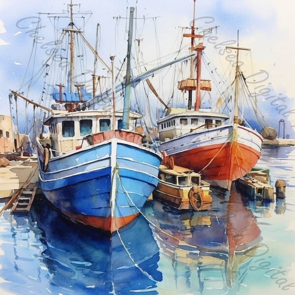 12 Fishing Boats in the Harbor Images - High-Quality 4K JPGs for Creative Projects, Greetings Cards, Scrapbooks, Wall Art, T-Shirts