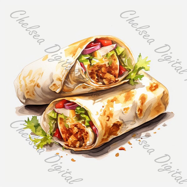 16 Burritos and Tacos High Quality 300dpi White background JPEG images For Mexican Food Lovers - Commercial Use OK - Cards, Party Invitation