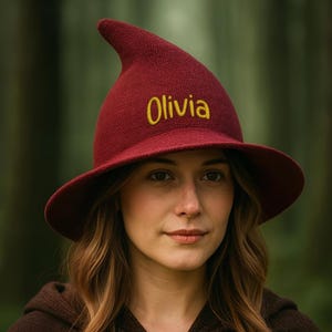 Custom Embroidered Witch Hat with Name – Personalized Halloween Witch Costume Hat, Medieval Style Witchy Accessory, Embroidery Hat Gifts